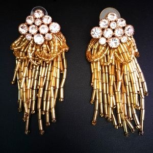 Statement Gold Tassel Rhinstone Earrings